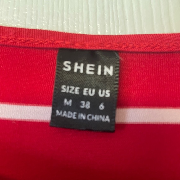 Red/White MIDI T-Shirt Dress Slits Stretch Size M work, travel - Picture 3 of 9